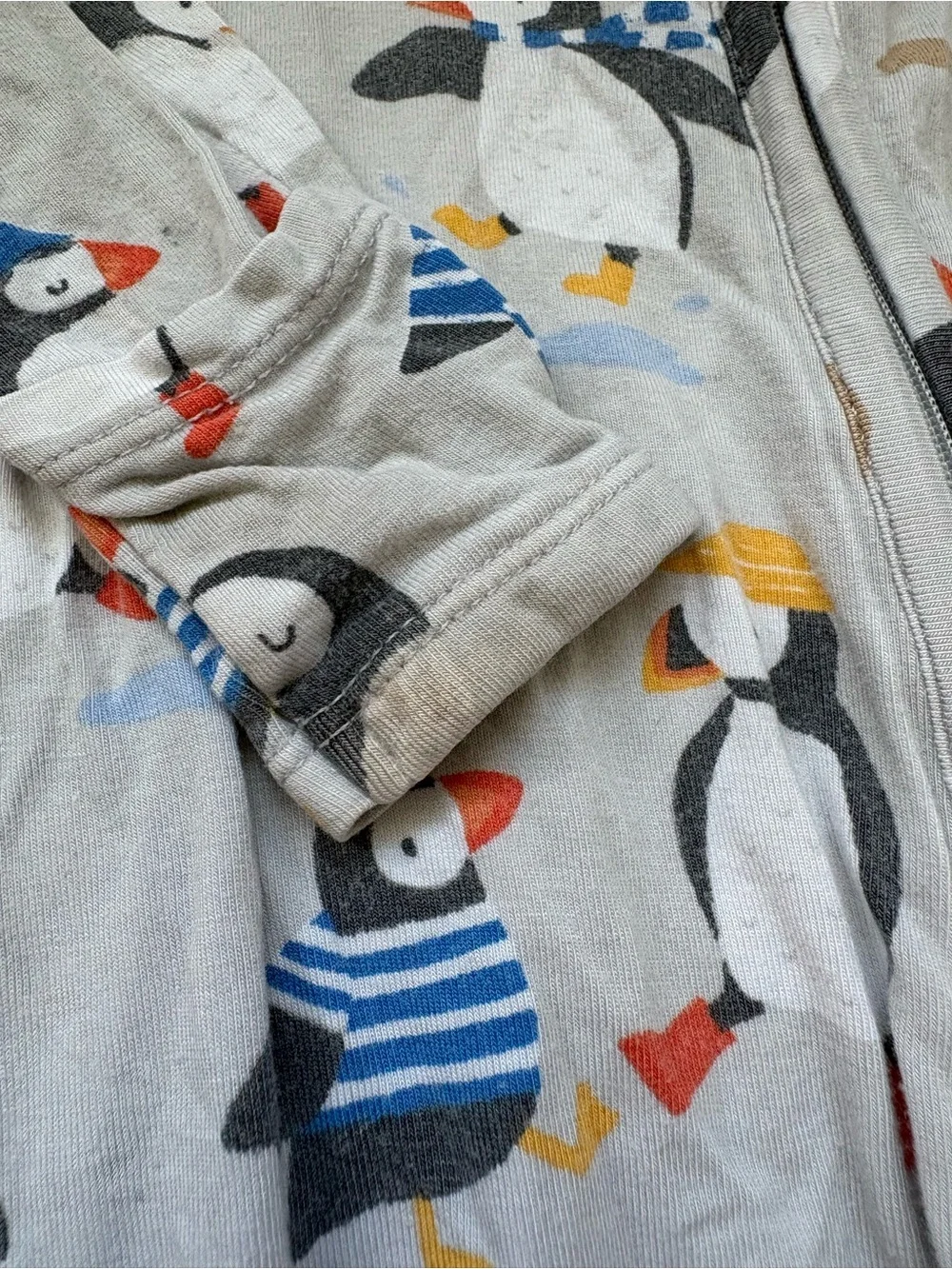 Angel Dear Grey Puffin Print One-Piece Sleeper
